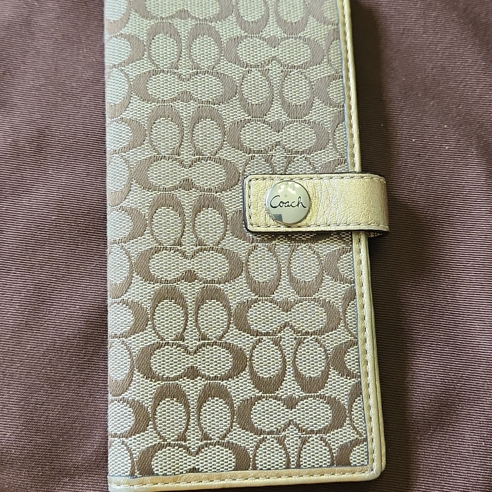 Coach Signature Wallet in Beige and Gold Trim